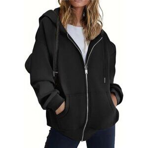 Womens Zip Up Hoodie Oversized Fleece Jacket Fall Winter Sweatshirt Coat